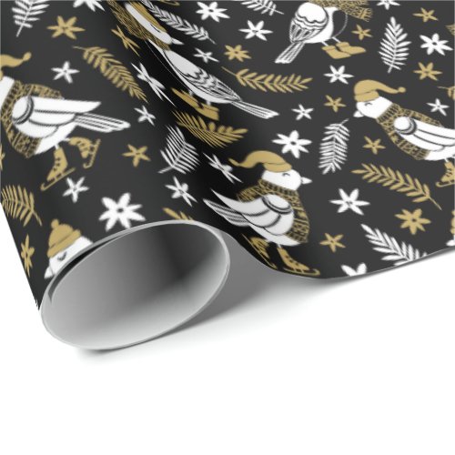 Elegant Black and Gold Woodland Bird Wrapping Paper