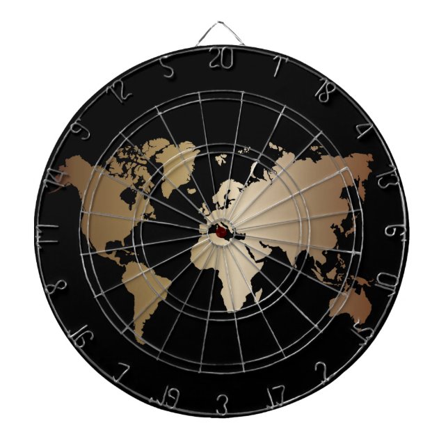 Elegant Black and Gold World Map   Dart Board (Front)