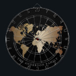 Elegant Black and Gold World Map  Monogram Name Dart Board<br><div class="desc">Elegant Black Honeymoon fund World Map</div>