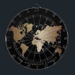 Elegant Black and Gold World Map  Monogram Name Dart Board<br><div class="desc">Elegant Black Honeymoon fund World Map</div>