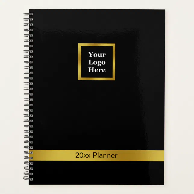 Elegant Black and Gold Your Logo Here 2026 Planner | Zazzle