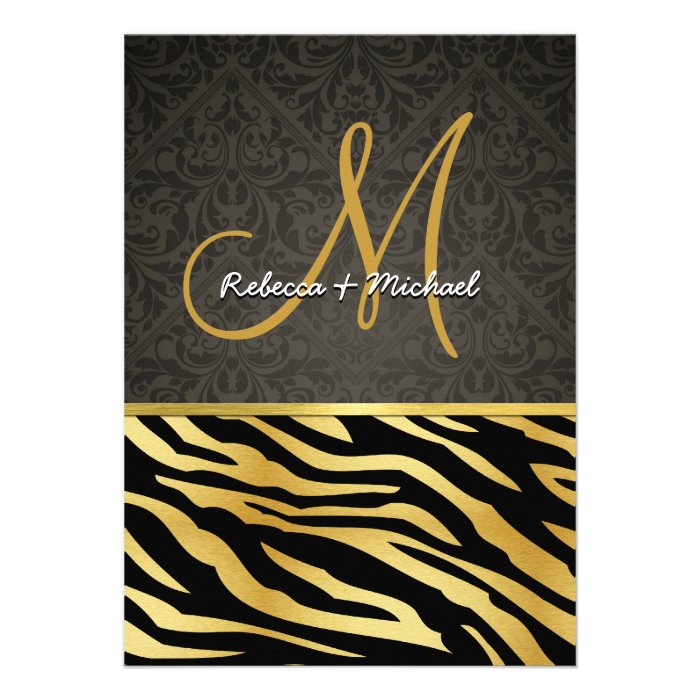 Elegant Black and Gold Zebra stripes & Damask Announcements