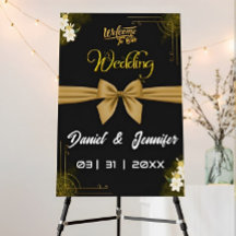 Elegant Black And Golden Wedding Welcome Sign
