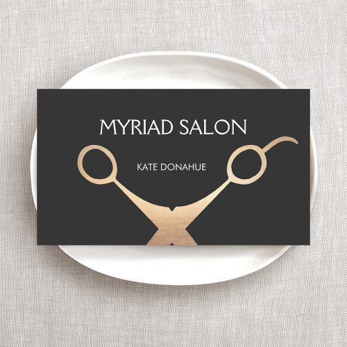 Elegant Black and GoldScissors  Salon Hair Stylist Business Card