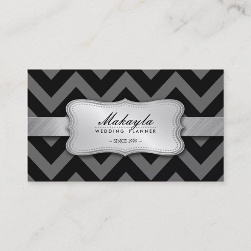 Customizable Elegant Black and Gray Chevron Pattern Business Card Templates