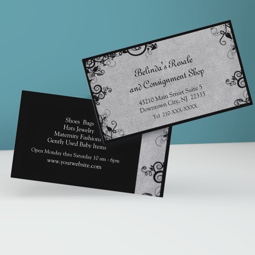 Elegant Black and Gray Deco Boutique Business Card