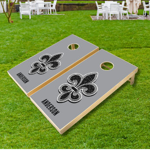 Elegant Black and Gray Fleur De Lis Cornhole Set