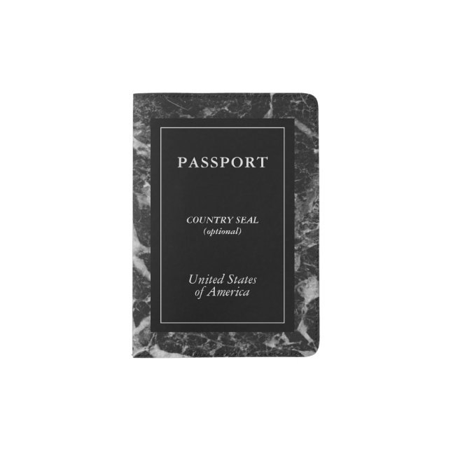 Elegant Black And Gray Marble Passport Holder (Front)