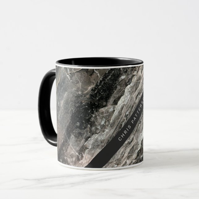 Elegant Black and Gray Marble Pattern with Name Mug (Front Left)