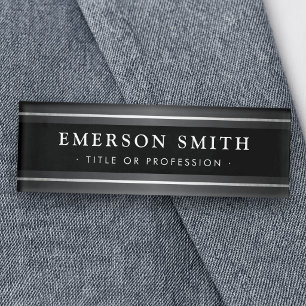 Elegant black and gray modern name tag