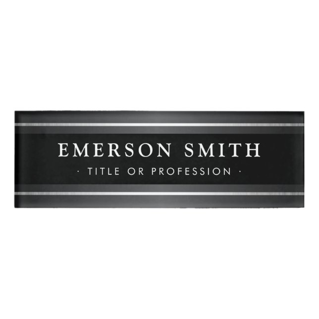 Elegant black and gray modern name tag (Front)