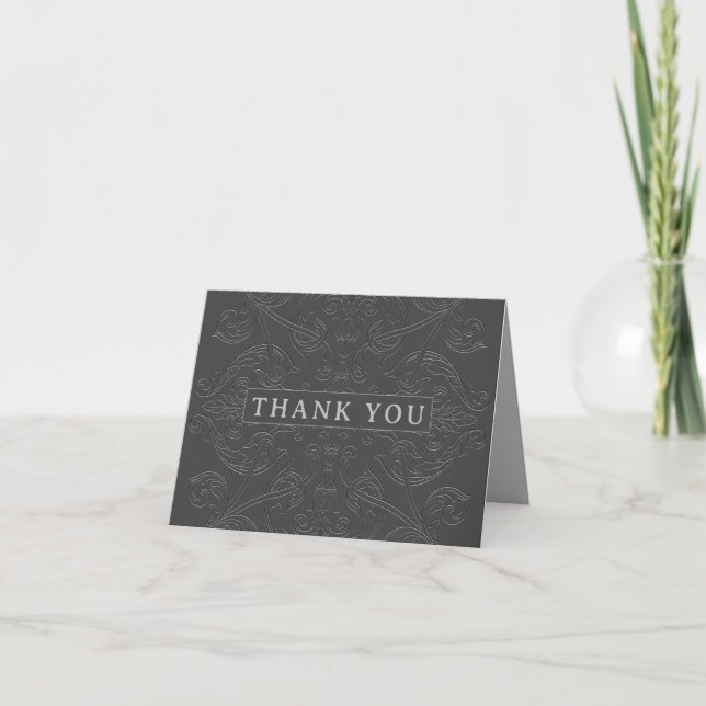 Elegant Black and Gray | Ornate Wedding Thank You Card (Front)