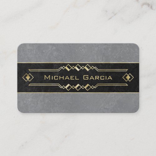 Elegant Black and Gray Stone w Gold Deco Accents Business Card