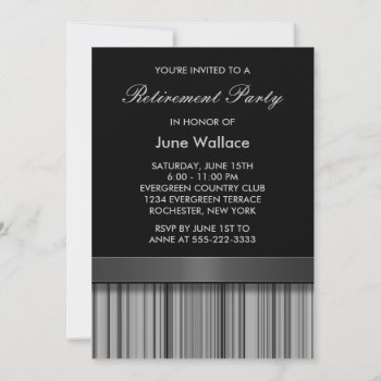 Elegant Black And Gray Stripe Retirement Party Invitation by decembermorning at Zazzle