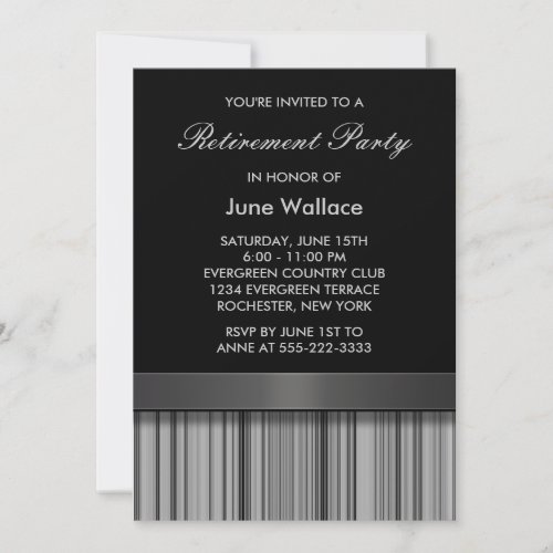 Elegant Black and Gray Stripe Retirement Party Invitations