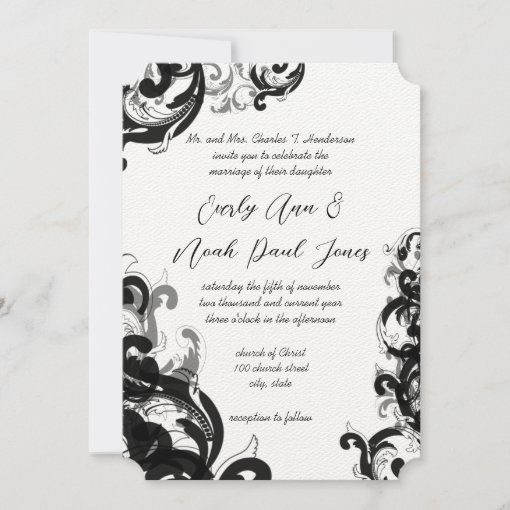 Elegant Black and Gray Swirl Wedding Invitation | Zazzle