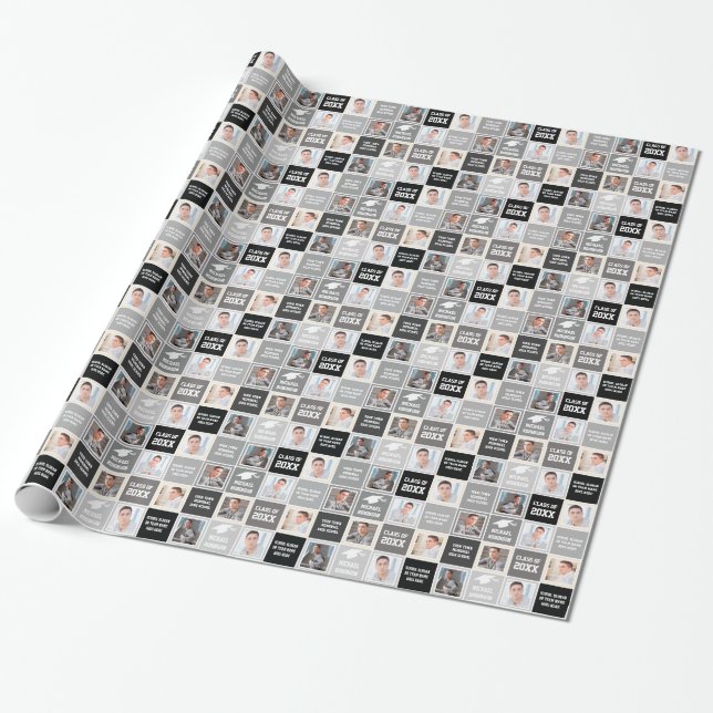 Elegant Black and Gray Young Man's Graduation Wrapping Paper (Unrolled)