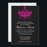 Elegant Black and Hot Pink Chandelier Bat Mitzvah Invitation<br><div class="desc">A sleek and classic hot pink chandelier on black.</div>