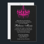 Elegant Black and Hot Pink Chandelier Bat Mitzvah Invitation<br><div class="desc">A sleek and classic hot pink chandelier on black.</div>