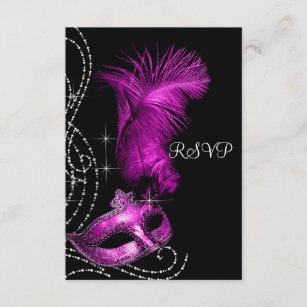 Elegant Black and Hot Pink Masquerade Party RSVP