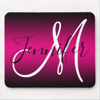 Elegant Black and Hot Pink Ombre Monogram Mouse Pad