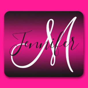Elegant Black and Hot Pink Ombre Monogram Mouse Pad