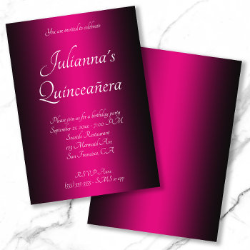 Elegant Black And Hot Pink Ombre Quinceañera Invitation by pinkgifts4you at Zazzle