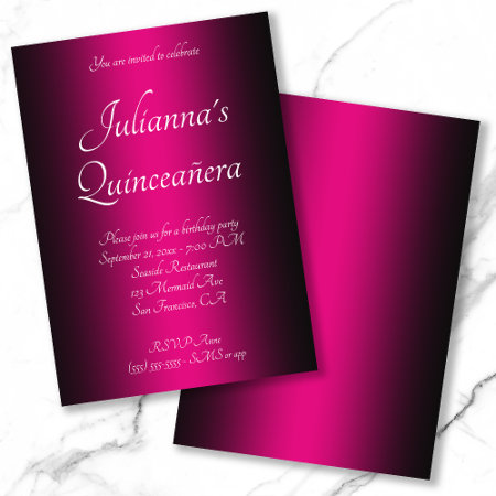 Elegant Black And Hot Pink Ombre Quinceañera Invitation