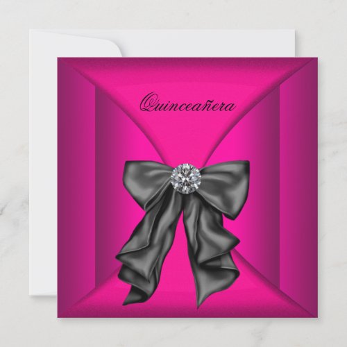 Elegant Black and Hot Pink Qiunceanera Personalized Invitations