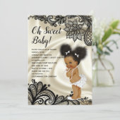 Elegant Black and Ivory Baby Shower Afro Puffs Invitation (Standing Front)