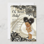 Elegant Black and Ivory Baby Shower Afro Puffs Invitation (Front)