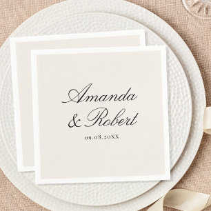Elegant Black and Ivory Calligraphy Wedding Napkins
