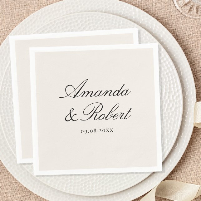 Elegant Black and Ivory Calligraphy Wedding Napkins (Creator Uploaded)