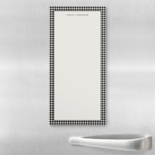 Elegant Black and Ivory Houndstooth Monogram Magnetic Notepad