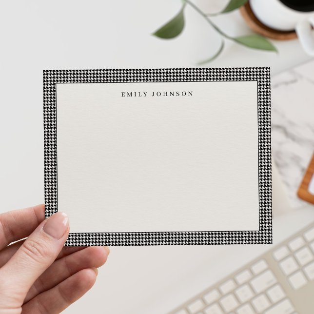 Elegant Black and Ivory Houndstooth Monogram Note Card (Creator Uploaded)