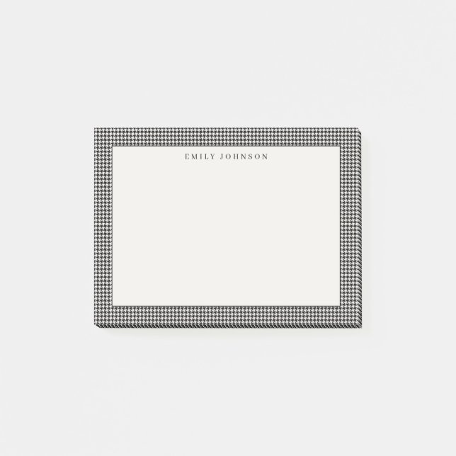 Elegant Black and Ivory Houndstooth Monogram Post-it Notes (Front)