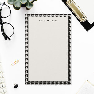 Elegant Black and Ivory Houndstooth Monogram Stationery