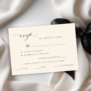 Elegant black and ivory menu choice wedding rsvp