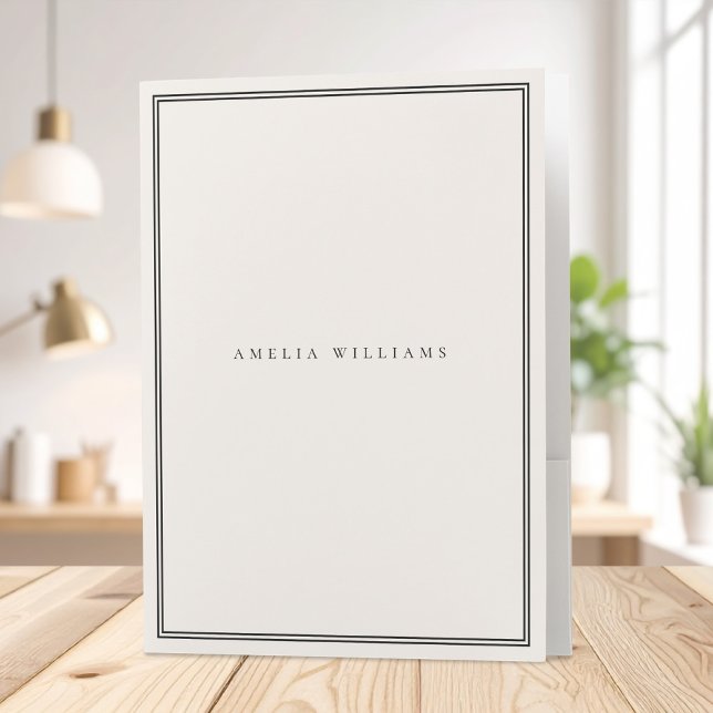 Elegant Black and Ivory Minimalist Monogram Name Pocket Folder (Creator Uploaded)