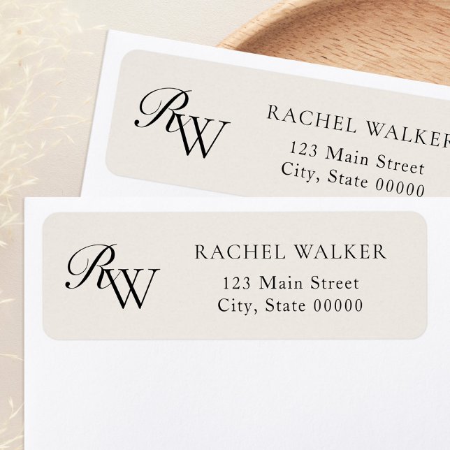 Elegant Black and Ivory Monogram Return Address Label (Creator Uploaded)