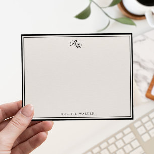 Elegant Black and Ivory Monogram Two Border Note Card