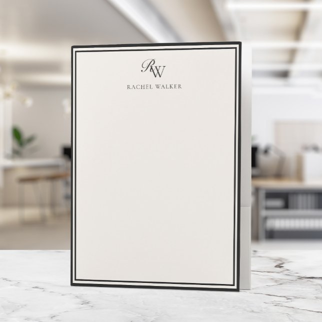 Elegant Black and Ivory Monogram Two Border Pocket Folder (Creator Uploaded)