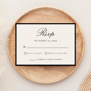 Elegant Black and Ivory Old Money Wedding RSVP Card