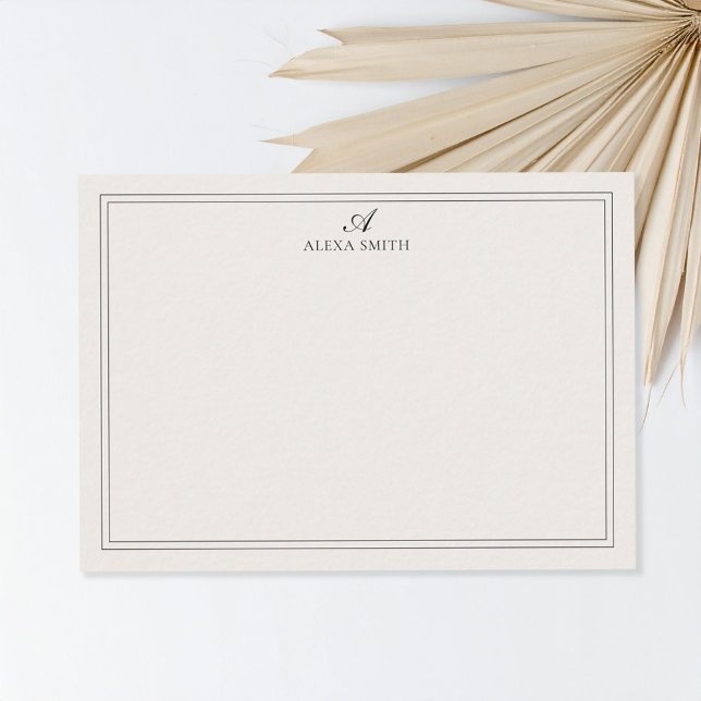 Elegant Black and Ivory Script Monogram Border Note Card (Creator Uploaded)