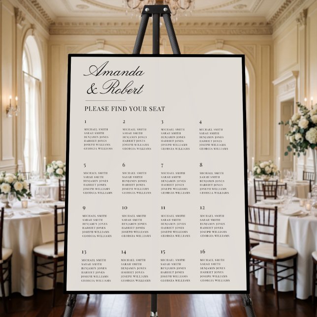 Elegant Black and Ivory Wedding Seating Chart Foam Board (Creator Uploaded)