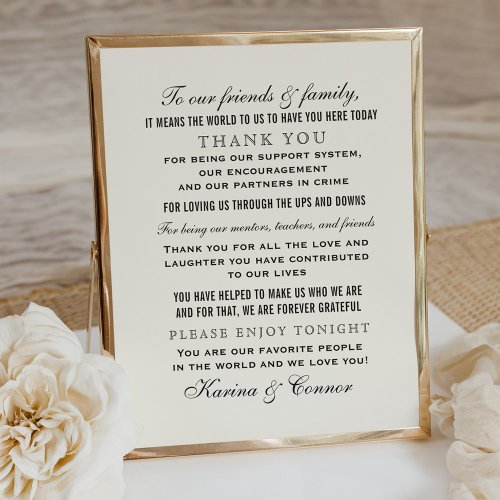 Elegant Black and Ivory Wedding Thank You Message Poster