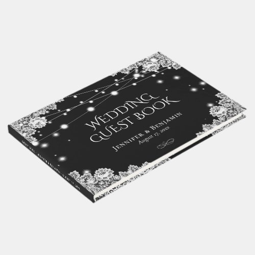 Elegant Black and Lace Wedding Guest Book