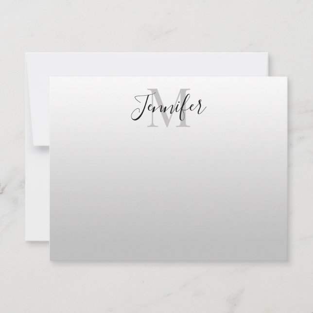 Elegant Black and Light Grey Ombre Monogram Note Card (Front)