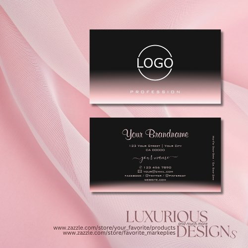 Elegant Black and Light Pink Gradient with Logo Business Card