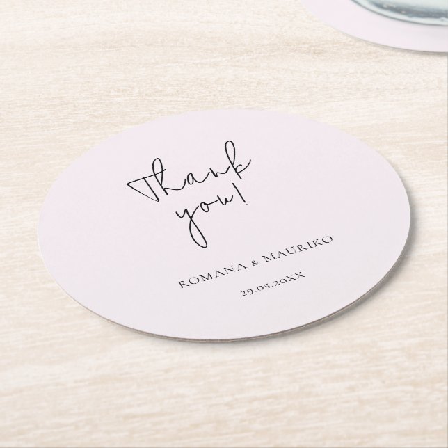 Elegant Black And Lilac Minimalist Round Paper Coaster (Angled)